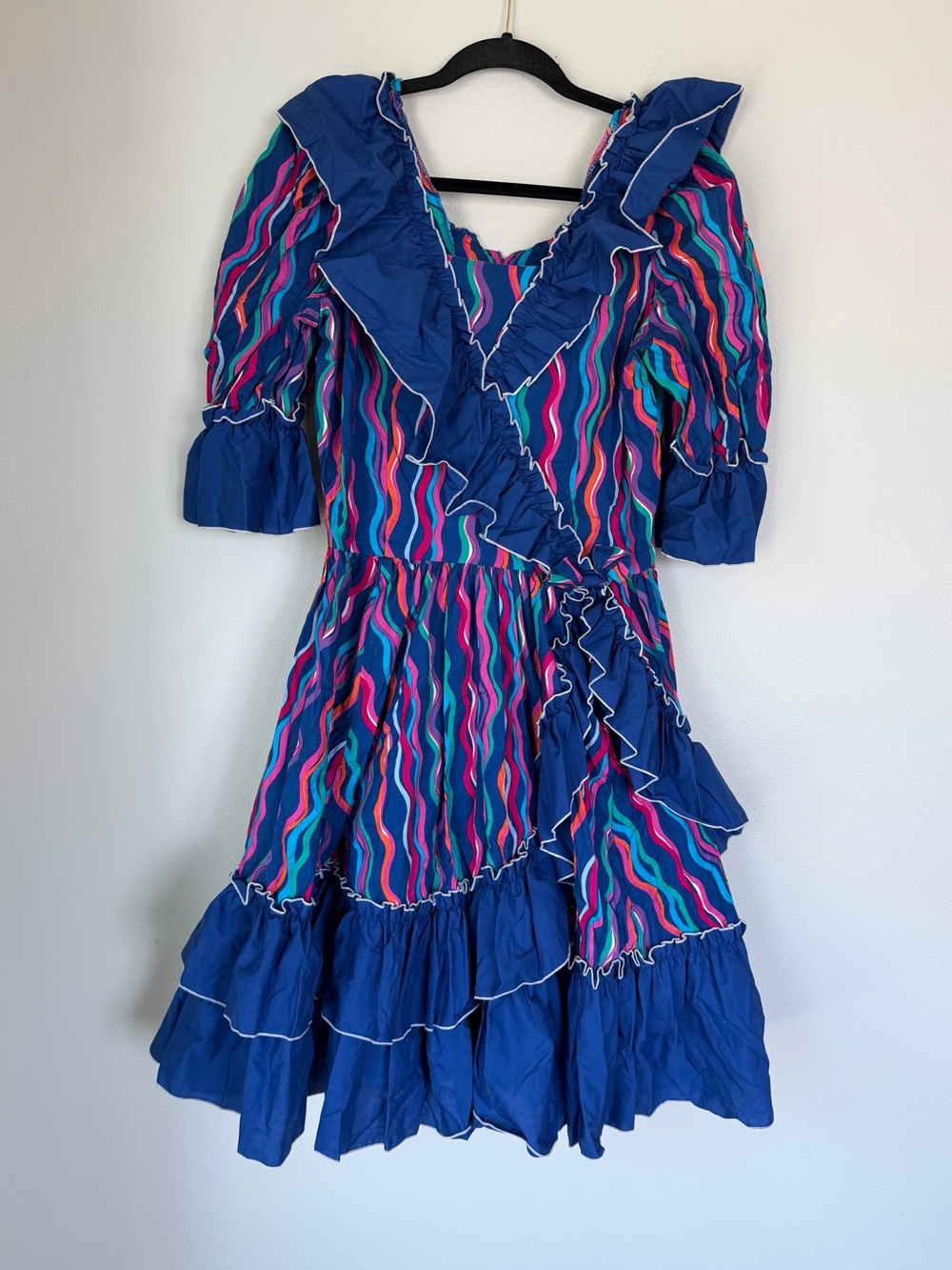 Vintage 70’s 80’s Call It Fancy Ruffled Colorful Pattern Layered Dress Retro